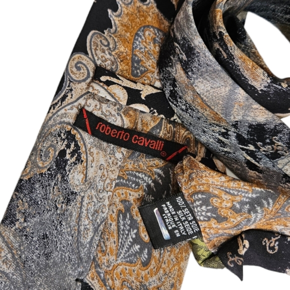ROBERTO CAVALLI Black/Brown/Gray Paisley Silk LUXURY Tie ITALY - Picture 3 of 4